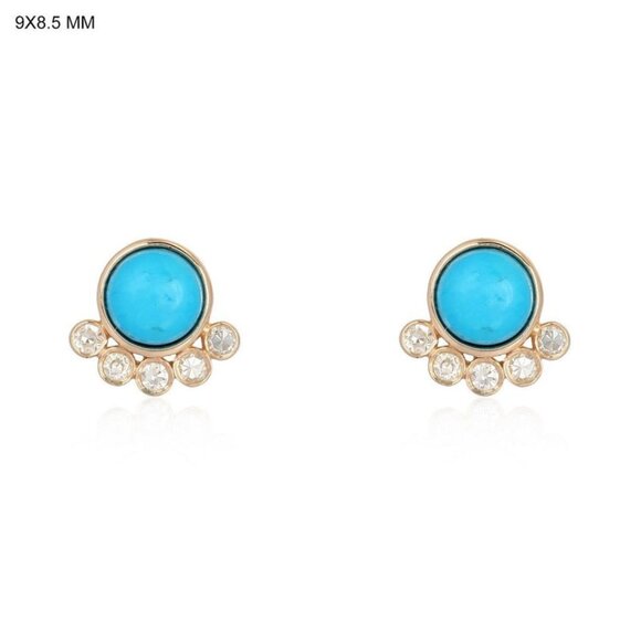 Turquoise Diamond 14K (or 18k upon request) Yellow Gold Stud Earrings